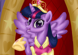 Size: 700x495 | Tagged: safe, artist:thecheeseburger, twilight sparkle, alicorn, pony, g4, female, grin, looking at you, mare, smirk, solo, staring into your soul, teeth, twilight sparkle (alicorn)