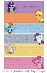 Size: 800x1236 | Tagged: safe, artist:rhodecyl, applejack, fluttershy, pinkie pie, rainbow dash, rarity, twilight sparkle, alicorn, pony, g4, comic, element of generosity, element of honesty, element of kindness, element of laughter, element of loyalty, elements of harmony, female, mare, twilight sparkle (alicorn)