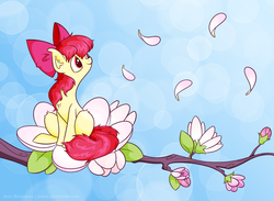 Size: 2250x1650 | Tagged: safe, artist:faikie, apple bloom, earth pony, pony, g4, chest fluff, female, filly, flower, foal, solo