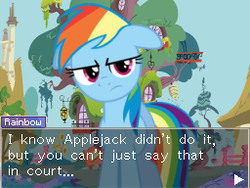 Size: 256x192 | Tagged: safe, rainbow dash, g4, ace attorney, case, crossover, female, solo