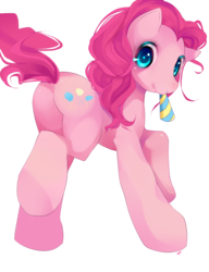 Size: 1000x1300 | Tagged: dead source, safe, artist:cassettecreams, pinkie pie, earth pony, pony, g4, butt, cute, diapinkes, female, hat, looking at you, looking back, looking back at you, mouth hold, party hat, party horn, plot, simple background, solo, transparent background