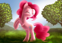 Size: 2538x1780 | Tagged: safe, artist:daedric-pony, pinkie pie, earth pony, pony, g4, eyes closed, female, rearing, solo, tree