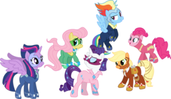 Size: 1000x578 | Tagged: safe, artist:schnuffitrunks, applejack, fili-second, fluttershy, mistress marevelous, pinkie pie, radiance, rainbow dash, rarity, twilight sparkle, zapp, alicorn, pony, g4, power ponies (episode), season 4, female, mane six, mare, masked matter-horn costume, power ponies, power rangers, simple background, speculation, transparent background, twilight sparkle (alicorn)