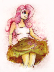 Size: 960x1279 | Tagged: safe, artist:winderly, fluttershy, equestria girls, g4, clothes, female, humanized, skirt, solo, traditional art