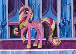 Size: 3368x2392 | Tagged: safe, artist:angel-gotic, princess cadance, g4, 2013, female, hoof shoes, jewelry, peytral, regalia, signature, solo, traditional art