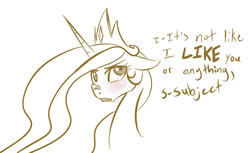 Size: 706x432 | Tagged: safe, artist:jessy, princess celestia, g4, blushing, female, solo, tsundelestia, tsundere