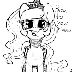 Size: 750x750 | Tagged: safe, artist:mewball, princess luna, alicorn, pony, g4, crown, cute, dialogue, female, grayscale, jewelry, looking at you, monochrome, nighmurr mun, regalia, sketch, solo