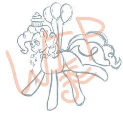 Size: 1900x1800 | Tagged: safe, artist:red note, pinkie pie, fairy, g4, balloon, cupcake, sketch, then watch her balloons lift her up to the sky, wip