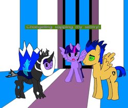 Size: 972x823 | Tagged: safe, artist:taijitu, flash sentry, twilight sparkle, alicorn, changeling, pony, g4, female, flash as a sentry, male, mare, mask, ship:flashlight, shipping, sniper, sniper (tf2), spy, spy (tf2), straight, team fortress 2, twilight sparkle (alicorn)