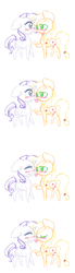 Size: 900x3263 | Tagged: safe, artist:otterlore, applejack, rarity, g4, cute, female, lesbian, licking, ship:rarijack, shipping, sketch, tongue out