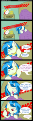 Size: 1368x5007 | Tagged: safe, artist:chavonacho, dj pon-3, vinyl scratch, pony, unicorn, g4, alarm clock, background pony, bananaphone, bed, comic, comically missing the point, female, hilarious in hindsight, implied octavia melody, mare, missing accessory, missing the point