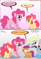 Size: 550x800 | Tagged: safe, artist:fr33z3dry, apple bloom, derpy hooves, pinkie pie, scootaloo, pegasus, pony, g4, comic, female, mare, tattoo