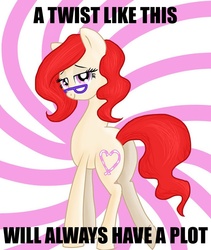 Size: 855x1014 | Tagged: safe, artist:some-pegasister, twist, g4, butt, female, glasses, image macro, name pun, older, older twist, plot, plot twist, pun, solo