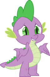 Size: 6478x10000 | Tagged: safe, artist:starshineecelestalis, spike, g4, hurricane fluttershy, absurd resolution, claws, grin, male, shrug, simple background, smiling, solo, transparent background, vector