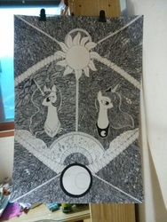 Size: 480x640 | Tagged: safe, artist:pz, princess celestia, princess luna, g4, patterns, traditional art, zentangle