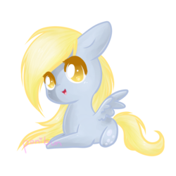 Size: 894x894 | Tagged: safe, artist:ponibun, derpy hooves, pegasus, pony, g4, chibi, cute, derpabetes, female, mare, simple background, solo, transparent background, underp