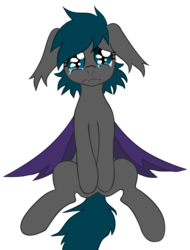 Size: 2500x3283 | Tagged: safe, artist:anonymous, artist:dj-black-n-white, oc, oc only, oc:speck, bat pony, pony, crying, sad, sitting, solo