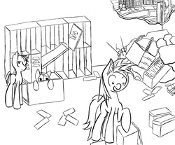 Size: 4920x4080 | Tagged: safe, artist:bloody--mascarade, oc, oc only, fallout equestria, absurd resolution, monochrome, sketch, wip