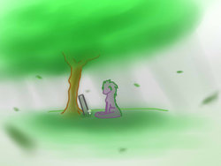 Size: 1024x768 | Tagged: safe, artist:ratherdevious, spike, g4, grave, male, solo, tree