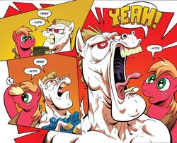 Size: 1068x866 | Tagged: safe, artist:andypriceart, big macintosh, bulk biceps, roid rage, earth pony, pony, idw, spoiler:comic, spoiler:comic09, andy you magnificent bastard, faic, male, nope, stallion, vein, vein bulge, yeah, yelling