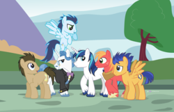 Size: 1400x900 | Tagged: safe, artist:dm29, big macintosh, doctor whooves, fancypants, flash sentry, shining armor, soarin', time turner, earth pony, pony, g4, background six, male, stallion