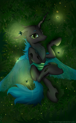 Size: 1200x1932 | Tagged: safe, artist:xn-d, oc, oc only, changeling, moth, mothling, mothpony, original species, beautiful, on back, solo, species swap