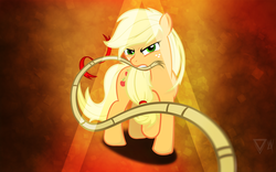Size: 1920x1200 | Tagged: safe, artist:mylittlevisuals, artist:vexx3, applejack, g4, female, looking at you, mouth hold, rope, solo, vector, wallpaper