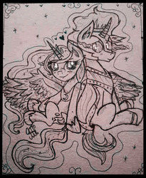 Size: 450x550 | Tagged: safe, artist:ghostfacenikol, king sombra, princess luna, g4, female, male, monochrome, ship:lumbra, shipping, straight