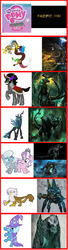 Size: 525x1931 | Tagged: safe, diamond tiara, discord, king sombra, queen chrysalis, silver spoon, trixie, kaiju, g4, comparison chart, knifehead, leatherback, onibaba, otachi, pacific rim, raiju, scunner, slattern