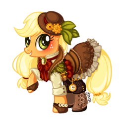 Size: 1004x1004 | Tagged: safe, artist:frogmakesart, part of a set, applejack, earth pony, pony, g4, female, raised hoof, simple background, solo, steampunk, transparent background