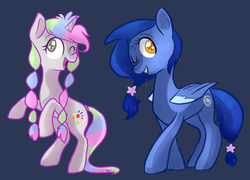 Size: 2000x1440 | Tagged: safe, artist:blynxee, oc, oc only, oc:silversplash, oc:twinkle swirl, pegasus, pony, unicorn, female, mare, one eye closed, rearing, wink