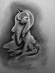 Size: 900x1200 | Tagged: safe, artist:murphylaw4me, princess luna, alicorn, pony, g4, female, mare, monochrome, solo, traditional art