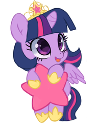 Size: 597x777 | Tagged: safe, artist:suikuzu, twilight sparkle, alicorn, pony, g4, big crown thingy, chibi, cute, female, filly, mare, solo, stars, tangible heavenly object, twiabetes, twilight sparkle (alicorn), twily, younger