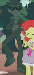 Size: 295x648 | Tagged: safe, apple bloom, micro chips, equestria girls, g4, my little pony equestria girls, background human, close-up, cropped, dancing, gangnam style, sunglasses, swag