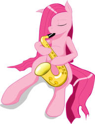 Size: 2752x3583 | Tagged: safe, artist:distoorted, pinkie pie, earth pony, pony, g4, eyes closed, female, hair over one eye, mare, musical instrument, pinkamena diane pie, saxophone, simple background, solo, transparent background