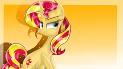 Size: 2048x1152 | Tagged: safe, artist:isabella-kisabella, sunset shimmer, pony, unicorn, g4, female, mare, smug, solo