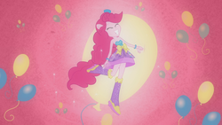 Size: 1920x1080 | Tagged: safe, pinkie pie, equestria girls, g4, my little pony equestria girls, balloon, boots, bracelet, element of laughter, female, harmonic transformation, hat, high heel boots, jewelry, ponied up, ponytail, solo, top hat