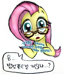 Size: 397x467 | Tagged: safe, fluttershy, g4, female, flutter-nerd, korean, solo