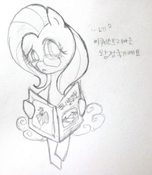 Size: 415x478 | Tagged: safe, fluttershy, g4, female, flutter-nerd, korean, solo