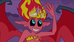 Size: 1023x577 | Tagged: safe, sunset shimmer, equestria girls, g4, my little pony equestria girls, big crown thingy, female, smiling, solo, sunset satan
