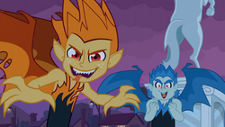 Size: 1023x575 | Tagged: safe, screencap, snails, snips, demon, equestria girls, g4, my little pony equestria girls, the fools, tongue out
