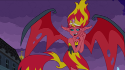 Size: 1023x577 | Tagged: safe, sunset shimmer, equestria girls, g4, my little pony equestria girls, bedroom eyes, big crown thingy, female, solo, sunset satan