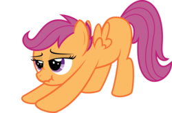 Size: 2040x1336 | Tagged: safe, scootaloo, pegasus, pony, g4, exploitable meme, female, filly, foal, iwtcird, scrunchy face, simple background, solo, stretching, transparent background, vector