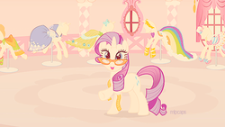 Size: 500x281 | Tagged: safe, artist:mlpcaps, rarity, g4, suited for success, clothes, dress, female, gala dress, solo