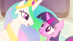 Size: 500x282 | Tagged: safe, artist:mlpcaps, edit, screencap, princess celestia, twilight sparkle, a canterlot wedding, g4, duo, looking at each other