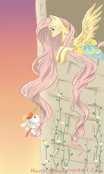 Size: 1080x1800 | Tagged: safe, artist:hungrylen, angel bunny, fluttershy, g4, impossibly long hair, long hair, long mane, rapunzel