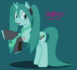 Size: 826x746 | Tagged: safe, artist:clairetots, pony, unicorn, hatsune miku, hilarious in hindsight, ms paint, ponified, solo, vocaloid