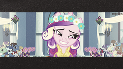 Size: 500x281 | Tagged: safe, edit, screencap, daisy, flower wishes, queen chrysalis, a canterlot wedding, g4, clothes, dress, fake cadance, female, letterboxing, solo, wedding dress