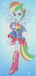 Size: 230x475 | Tagged: safe, screencap, rainbow dash, equestria girls, g4, my little pony equestria girls, animated, boots, cropped, fall formal outfits, female, high heel boots, ponied up, rainbow dash always dresses in style, solo, wings