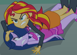 Size: 1278x903 | Tagged: safe, screencap, sunset shimmer, twilight sparkle, equestria girls, g4, my little pony equestria girls, duo, fall formal outfits, on back, out of context